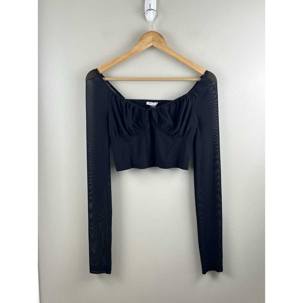 American Eagle Black Long Sleeve Corset Crop Top Babydoll M Whimsygoth Mesh